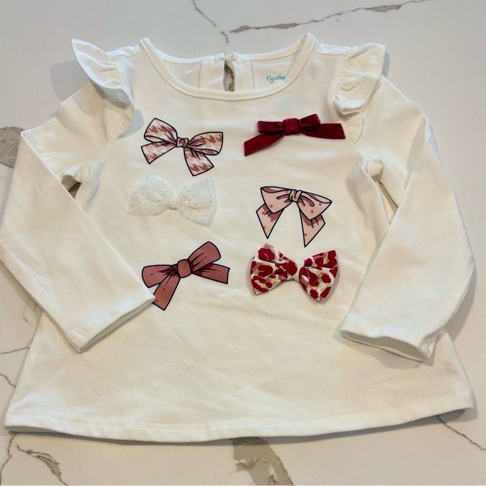 Girls' White Bow-Accent Long Sleeve Top nwot 18m